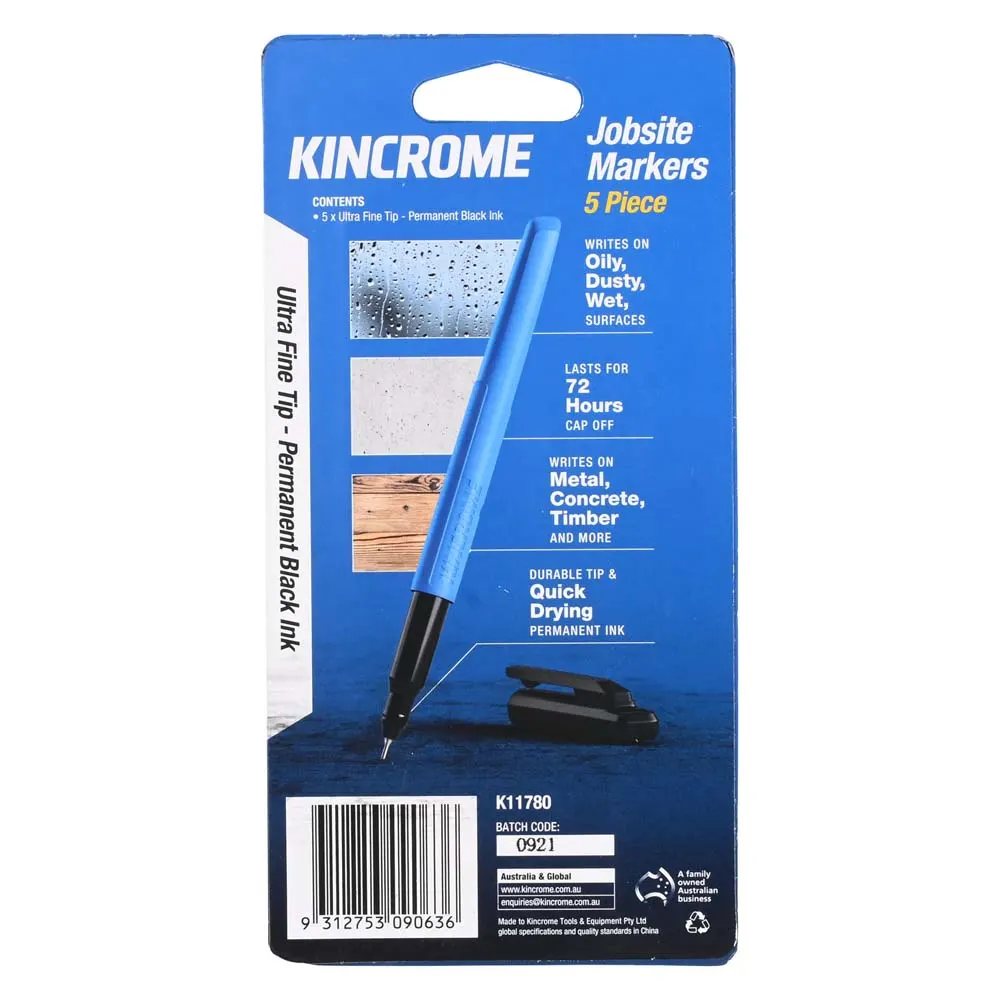 KINCROME Permanent Marker Ultra Fine Tip Black 5 Pack K11780