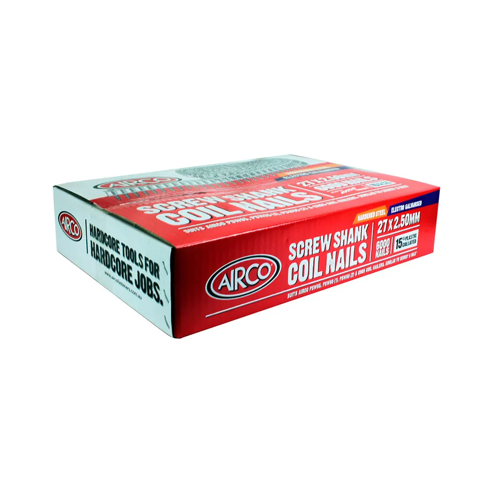 AIRCO FAP Series Coil Nail - Hardened Screw Shank Electro Galvanised - 27mm Box of 6000 YF27250