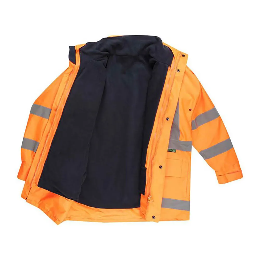 WORKIT Hi Vis 2 Tone 5 in 1 Waterproof Biomotion X-Back Rail Taped Jacket Orange 3004XO2XL