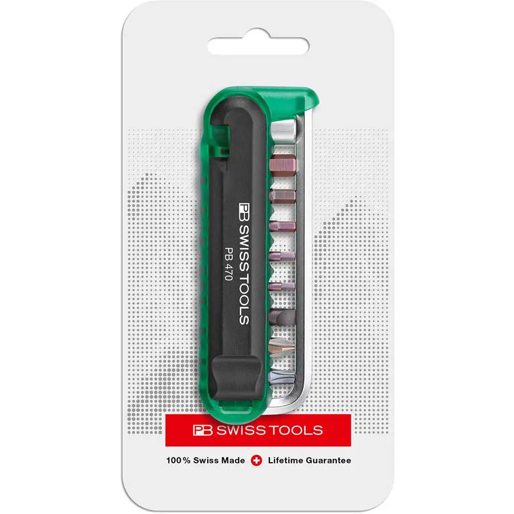PB SWISS 9 Bits, Green, Bike Tool Screwdriver Multi-Bit Set - 12 Piece PB 470.Green CN