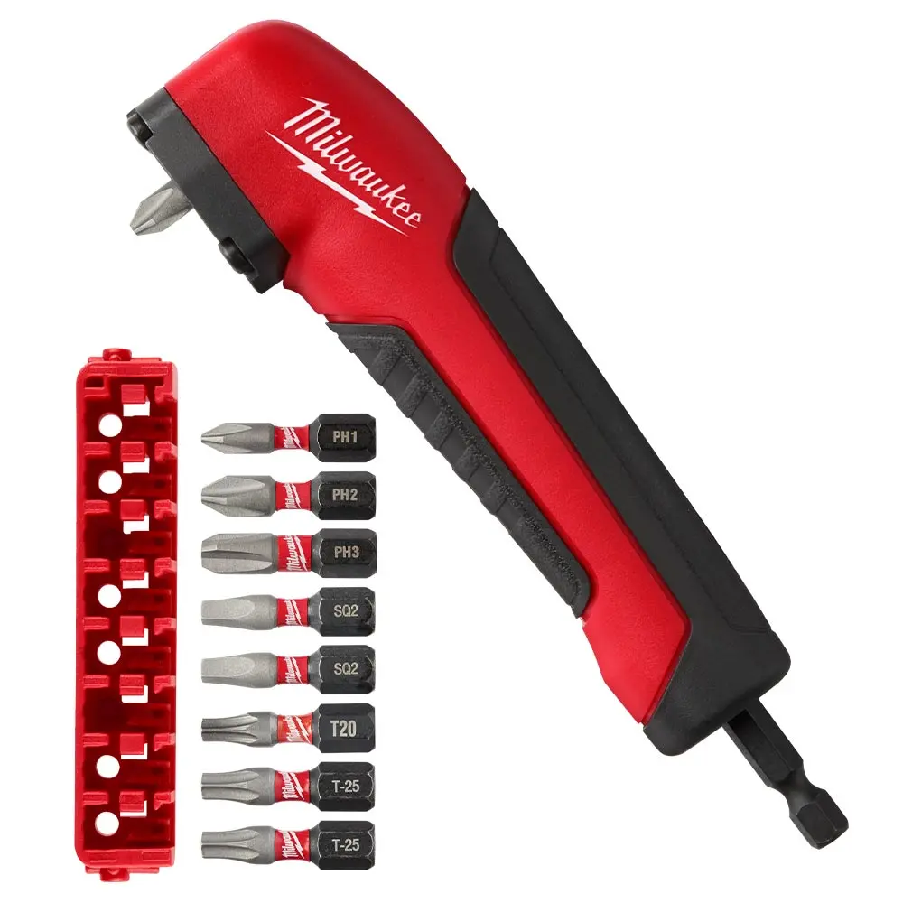 MILWAUKEE SHOCKWAVE 1/4 Hex Right Angle Drill Attachment with Power Bit Set 48323390