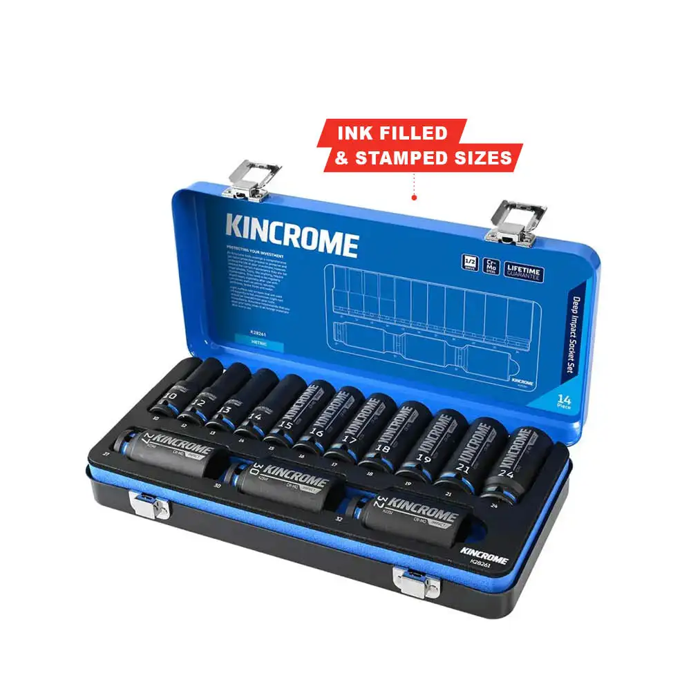 KINCROME 1/2inch Drive Metric Deep Impact Socket Set - 14 Piece 10-32mm K28261