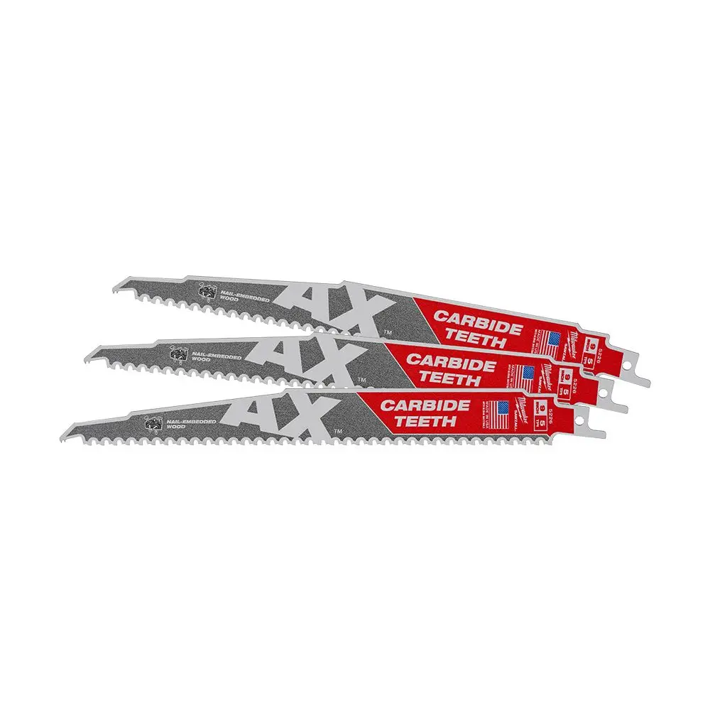 MILWAUKEE 230mm 5TPI TCT Reciprocating Saw Blade for Wood/Nail Demoltion - THE AX - 3 Piece 48005326