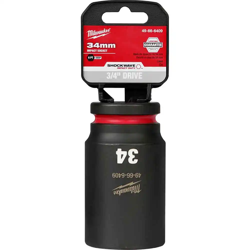 MILWAUKEE SHOCKWAVE 3/4inch Drive 34mm Deep 6 Point Impact Socket 49666409