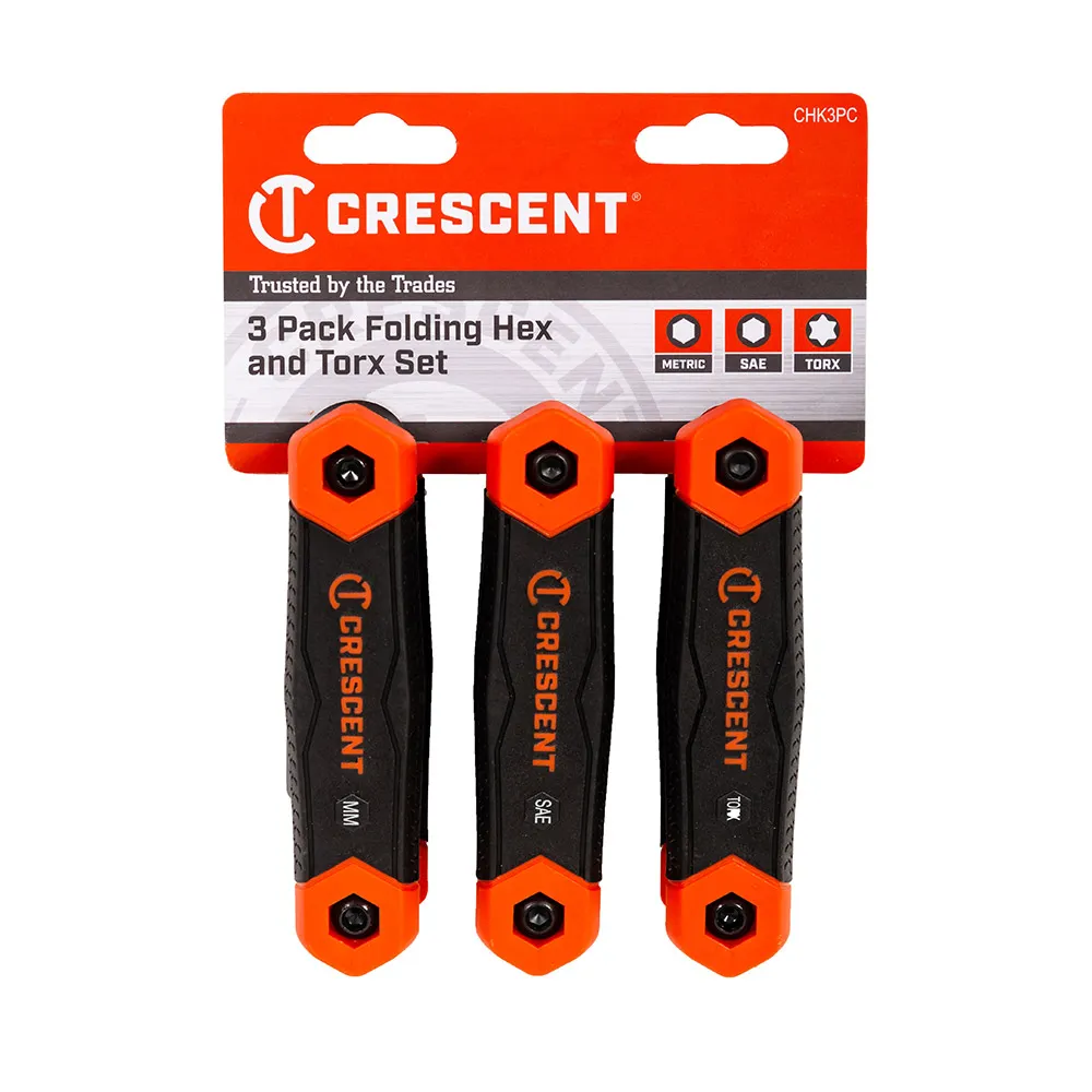 CRESCENT 3 Pc. Folding SAE/Metric/Torx Dual Material Key Set CHK3PC