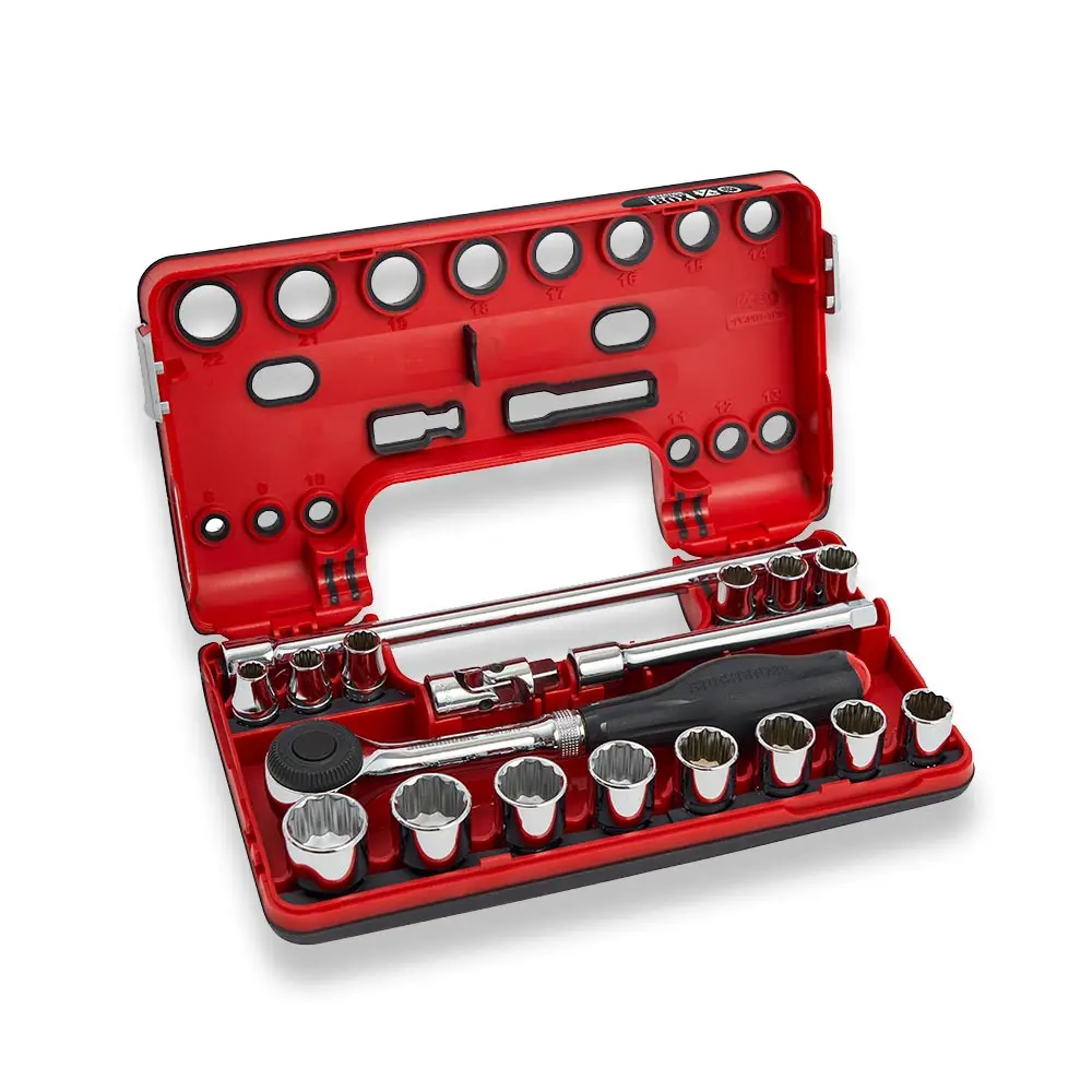 SIDCHROME 18 Piece 3/8" Metric Drive Socket Set Detection Box w/ Dual Function Rotator Ratchet SCMT13151