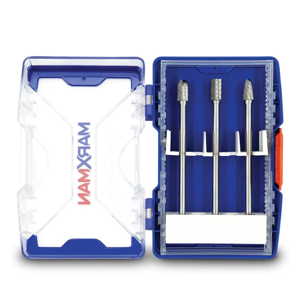 MARXMAN 1/4-Sh D-Cut Long Carbide Burr TC Bit Set - 3 Piece MCBLS3PC