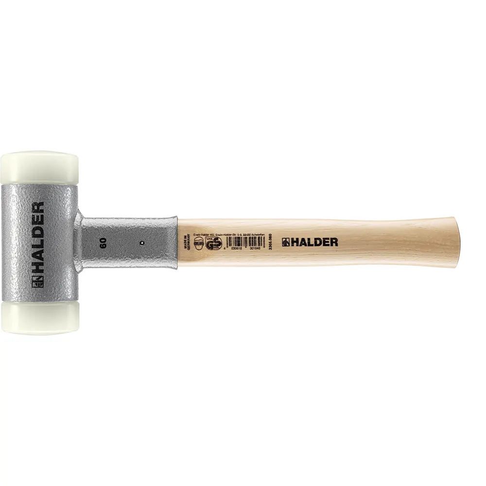 HALDER 60mm 1.5kg Dead Blow Hammer Nylon Tips Hickory Handle 3366.W60