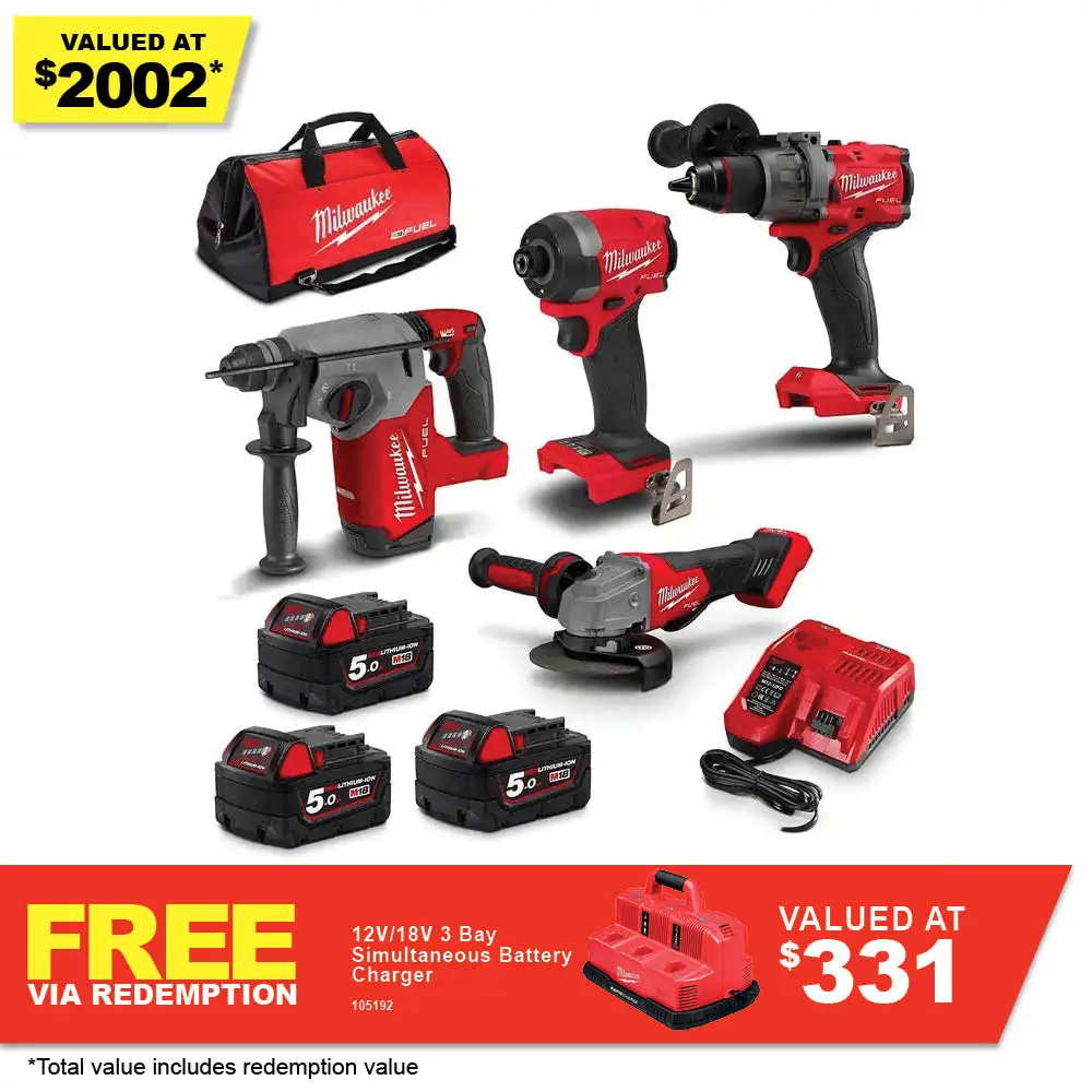 MILWAUKEE 18V FUEL 4 Piece 3 x 5.0Ah Combo Kit Power Pack M18FPP4A3503B