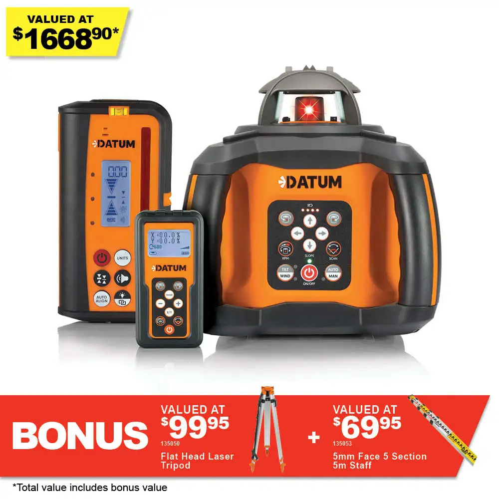 DATUM 800m Dual grade Red Beam Rotary Laser Kit with Auto-Alignment DTA80R