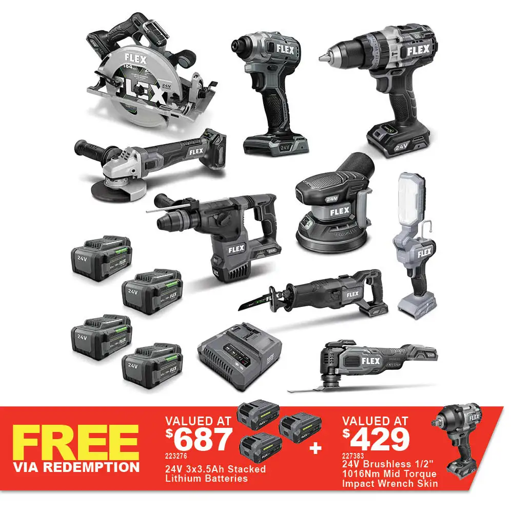 FLEX 24V 9 Piece 4 x 5.0Ah Combo Kit FXMA901-4C