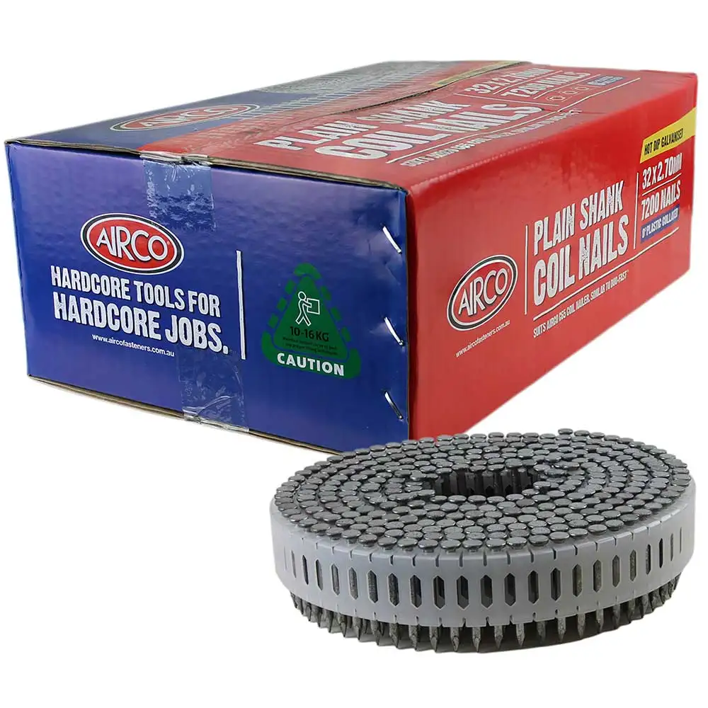 AIRCO Fap Series Coil Nail - Hardened Screw Shank Hot Dipped Galvanised - 32mm Box of 7200 YD32272