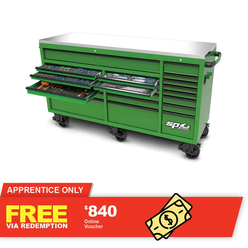 SP TOOLS 73inch Sumo Series Roller Cabinet Tool Kit Green - 456 Piece SP50825G