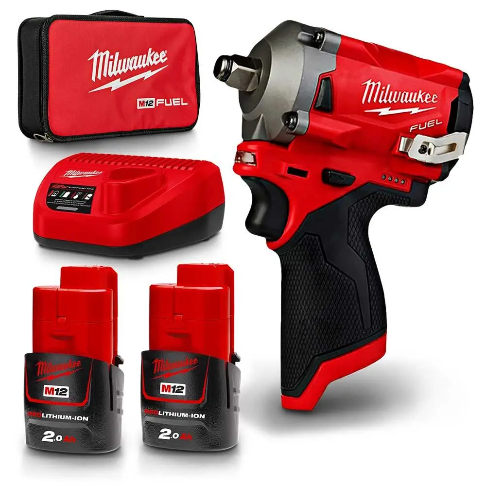 MILWAUKEE 12V FUEL 1/2inch Stubby Impact Wrench Kit M12FIWF12-202B