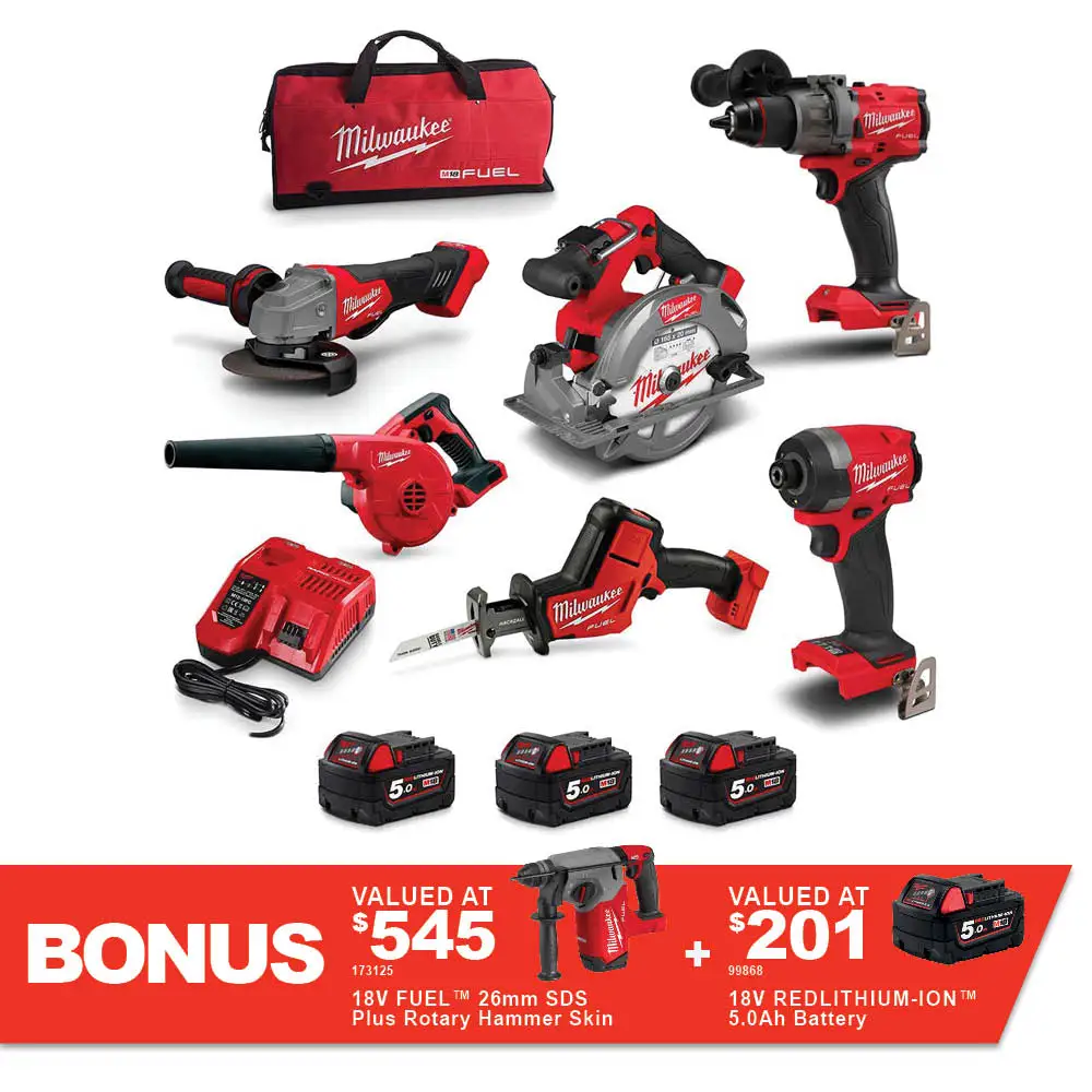 MILWAUKEE 18V FUEL 6 Piece 3 x 5.0Ah Combo Kit Power Pack M18FPP6A4BF503B