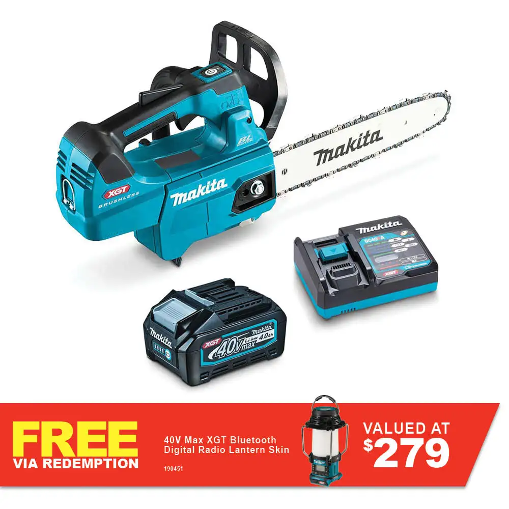 MAKITA 40V Max Brushless 300mm 1 x 4.0Ah Top Handle Chainsaw Kit UC003GM101