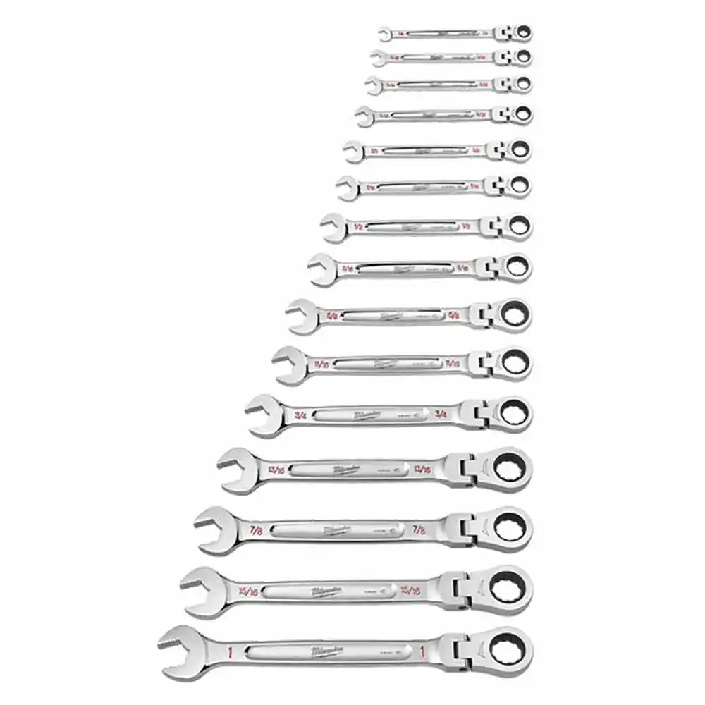 MILWAUKEE Flex Head Ratcheting Combination Wrench Set 15 Pieces 48229413