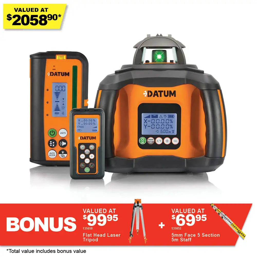 DATUM 600m Dual grade Green Beam Rotary Laser Kit with Auto-Alignment DTA60G