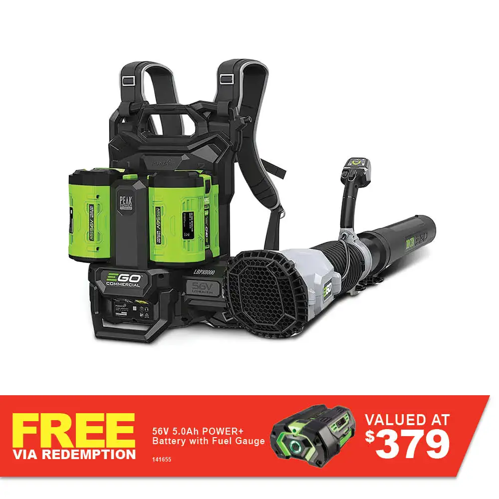 EGO 56V POWER+ Commercial 1360m/h Dual Port 2 x 10.0Ah Brushless Backpack Blower Kit LBPX8006-2