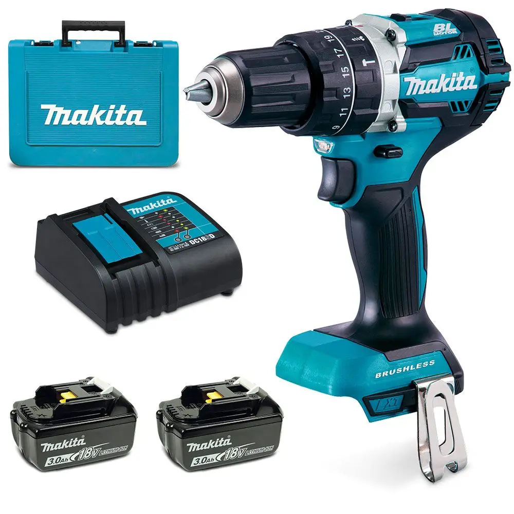 MAKITA 18V Brushless 2 x 3.0Ah Hammer Driver Drill Kit DHP484SFE