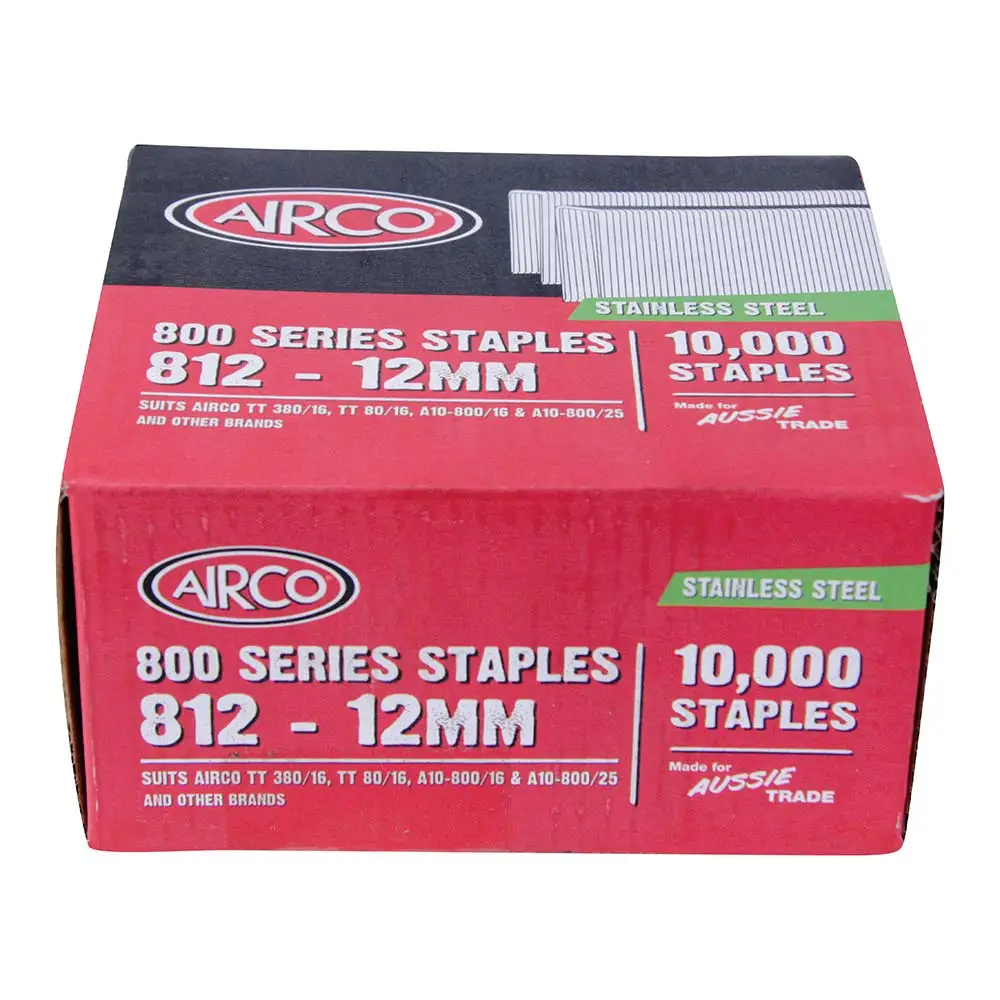AIRCO 800 Series Staples 304 Grade Stainless Steel - 12mm Box of 10000 SF80123
