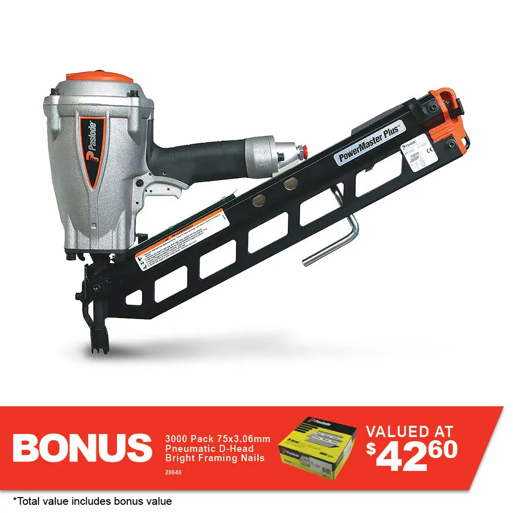 PASLODE PowerMaster Plus 50-90mm D Clip 34 Degree Air Nailer Framer B20433