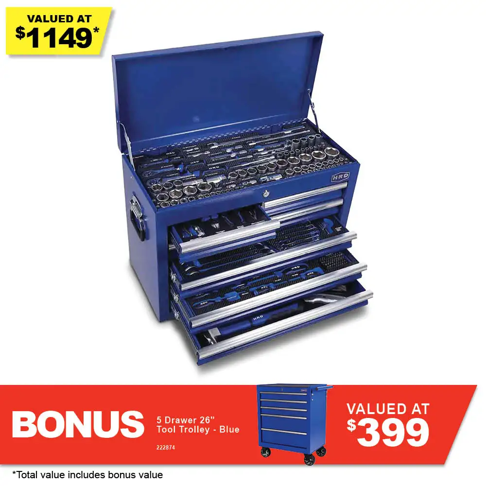 HRD 198 Piece Tool Kit 26" With 7 Drawer Chest Blue 151103P