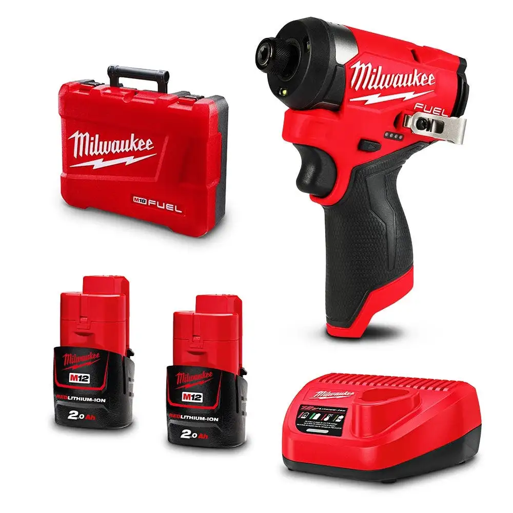 MILWAUKEE 12V FUEL 2 x 2.0Ah 1/4inch Hex Impact Driver Kit M12FID2202C