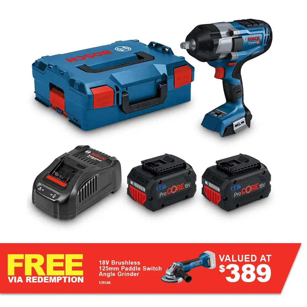 BOSCH 18V Brushless 2 x 8.0Ah 1/2" Impact Wrench Kit 0615990M65