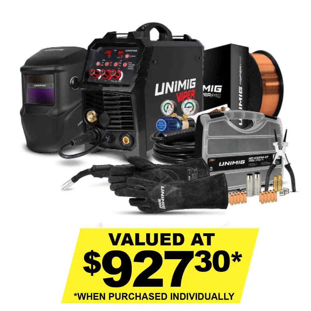 UNIMIG 10A Viper 165 Multiprocess MIG/TIG/STICK Welder Bundle PK11101