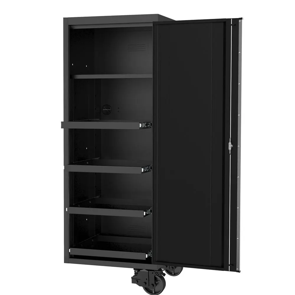 SP TOOLS 27inch USA Sumo Series Side Cabinet - 4 Roller Shelves & 1 Fixed Shelf - Black/Chrome SP44880