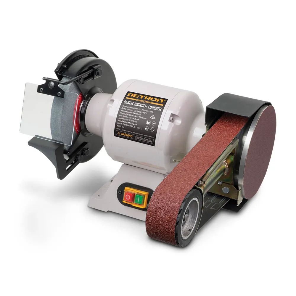 DETROIT MASTERS 550W 200mm Bench Grinder with Linishing Attachment DETMBG200LA