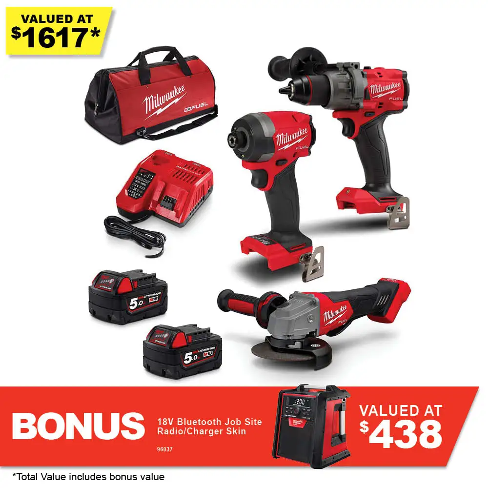 MILWAUKEE 18V FUEL 3 Piece 2x5.0Ah Combo Kit Power Pack M18FPP3A3B502B