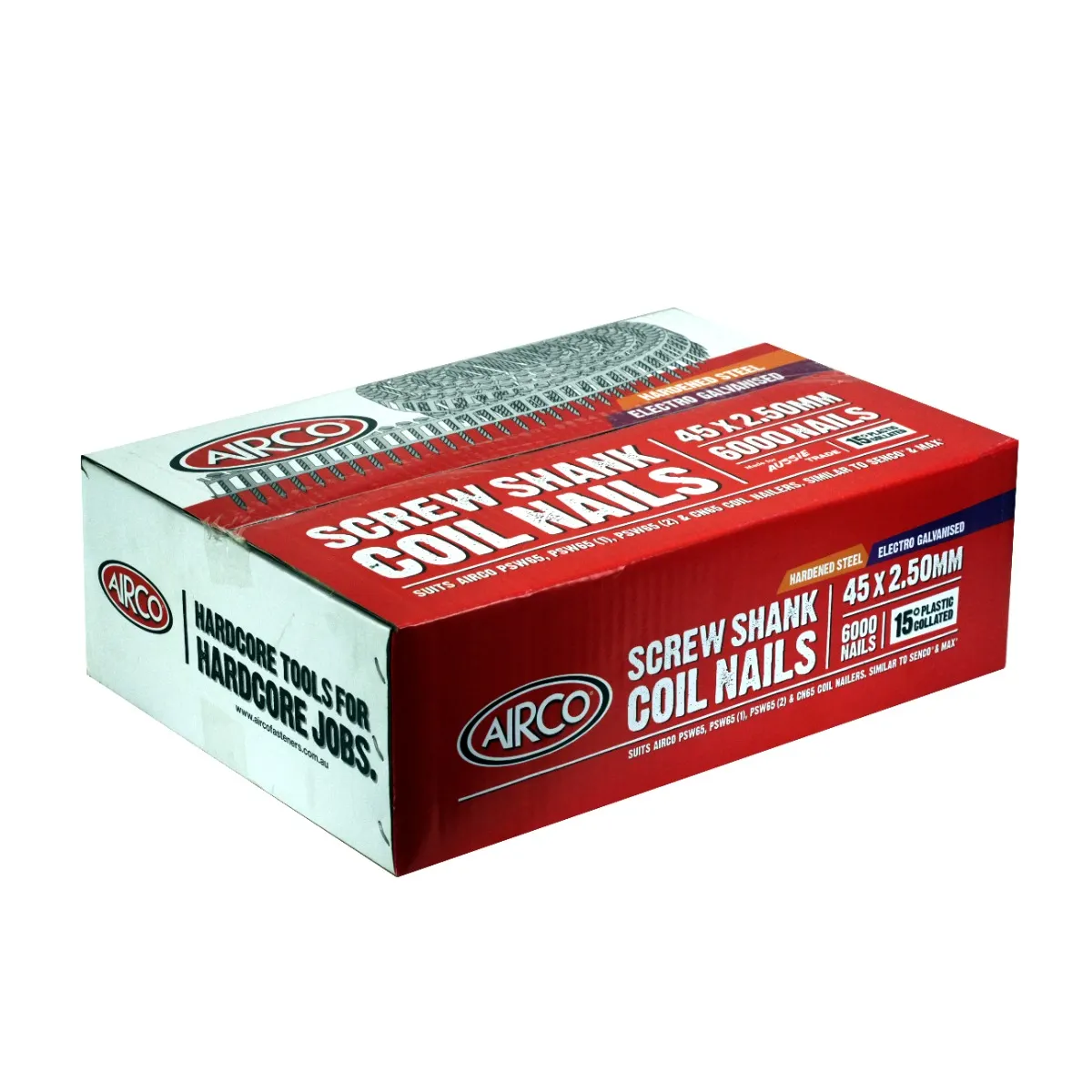 AIRCO Fap Series Coil Nail - Hardened Screw Shank Electro Galvanised - 45mm Box of 6000 YF45250