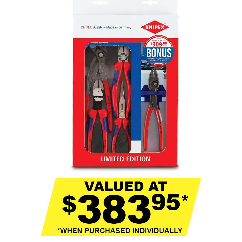KNIPEX 200mm Multigrip Plier - 4 Piece Set With Bonus Plier KBP116