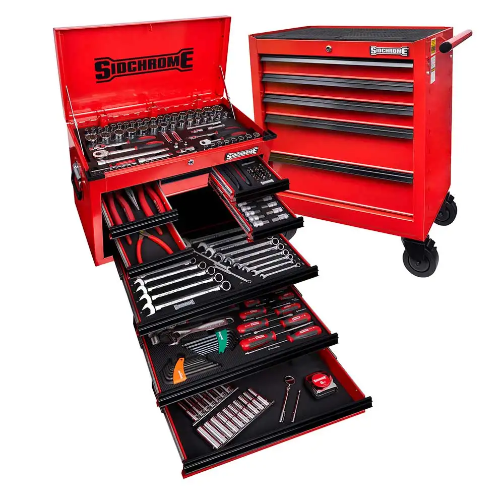 SIDCHROME 13 Drawer Red Metallic Hyper Colour Series Met/AF Tool Kit - 204 Piece SCMT10160HR