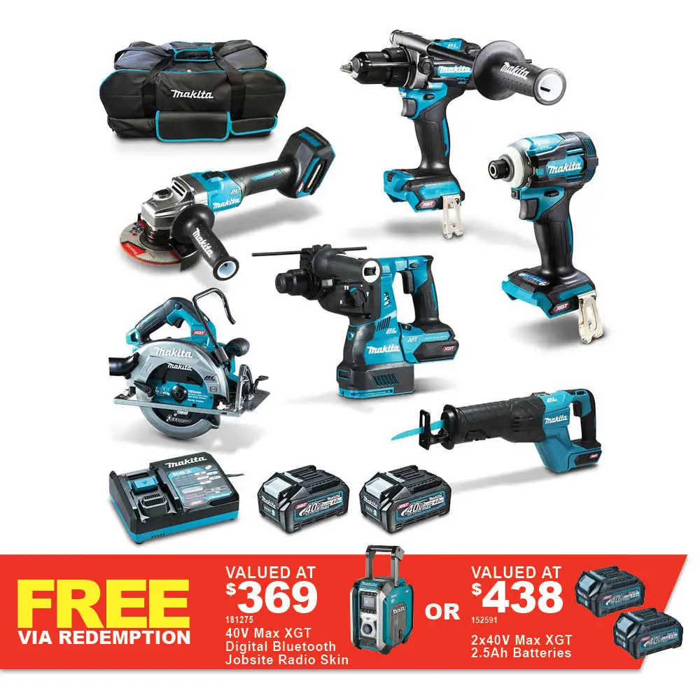 MAKITA 40V Max XGT Brushless 6 Piece 2 x 4.0Ah Combo Kit DK0115G603