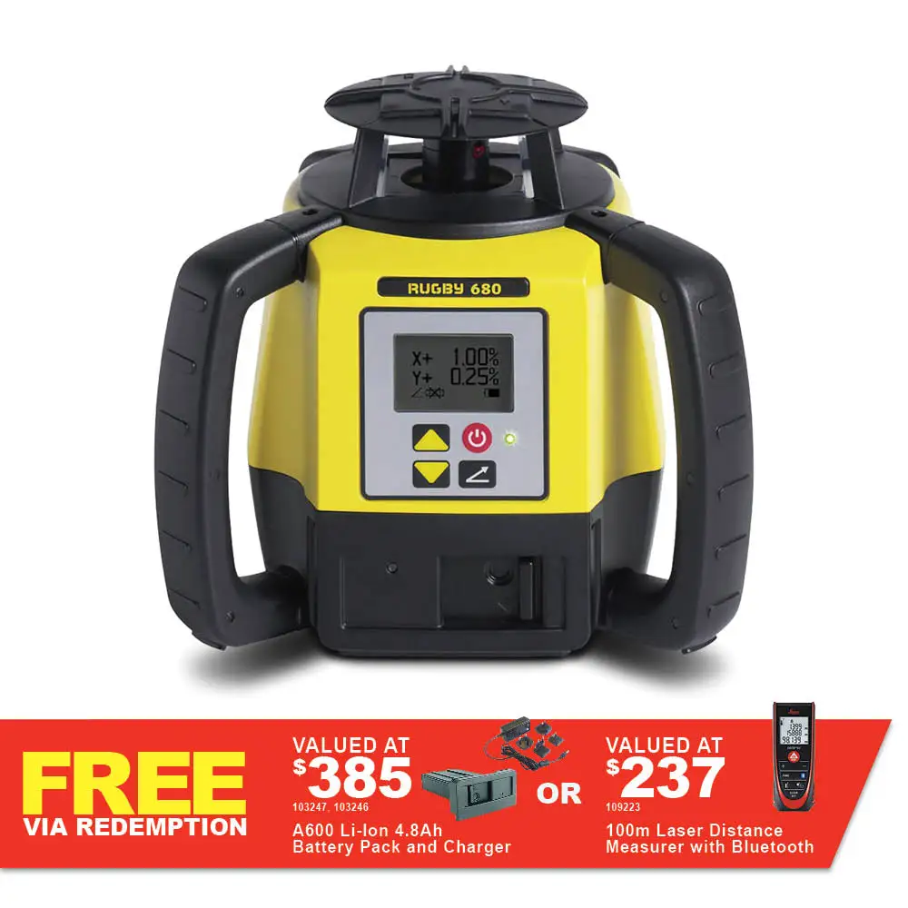 LEICA Rugby 680 Rotary Laser Level w. Rodeye 160 Digital Receiver LG6006010