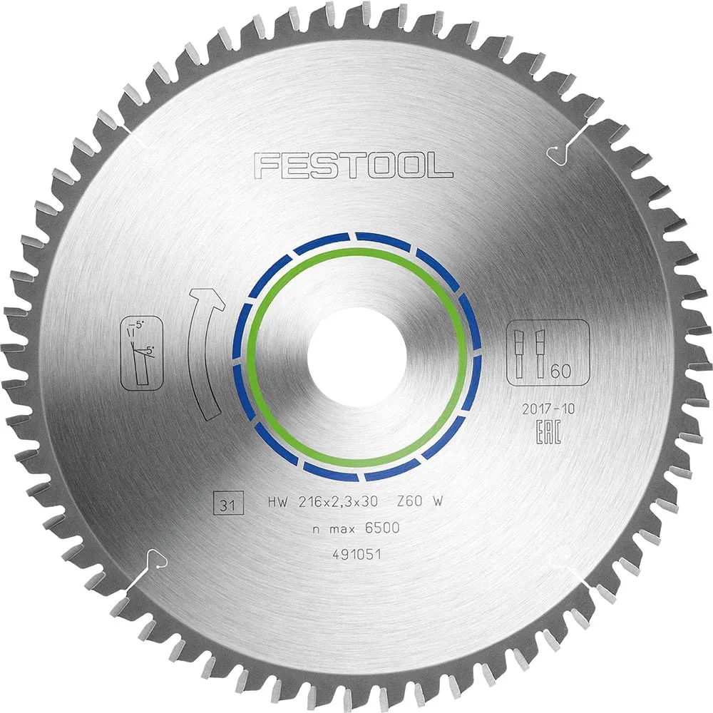 FESTOOL 216mm 60T TCT Circular Blade for Non-Ferrous Metal Cutting