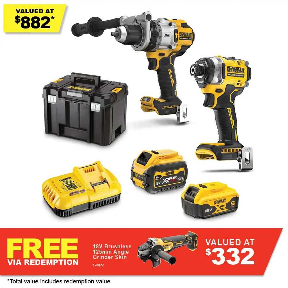 DEWALT 18V/54V XR Brushless 2 Piece 1 x 5.0Ah/1 x 6.0Ah Combo Kit DCK2201P1T1-XE