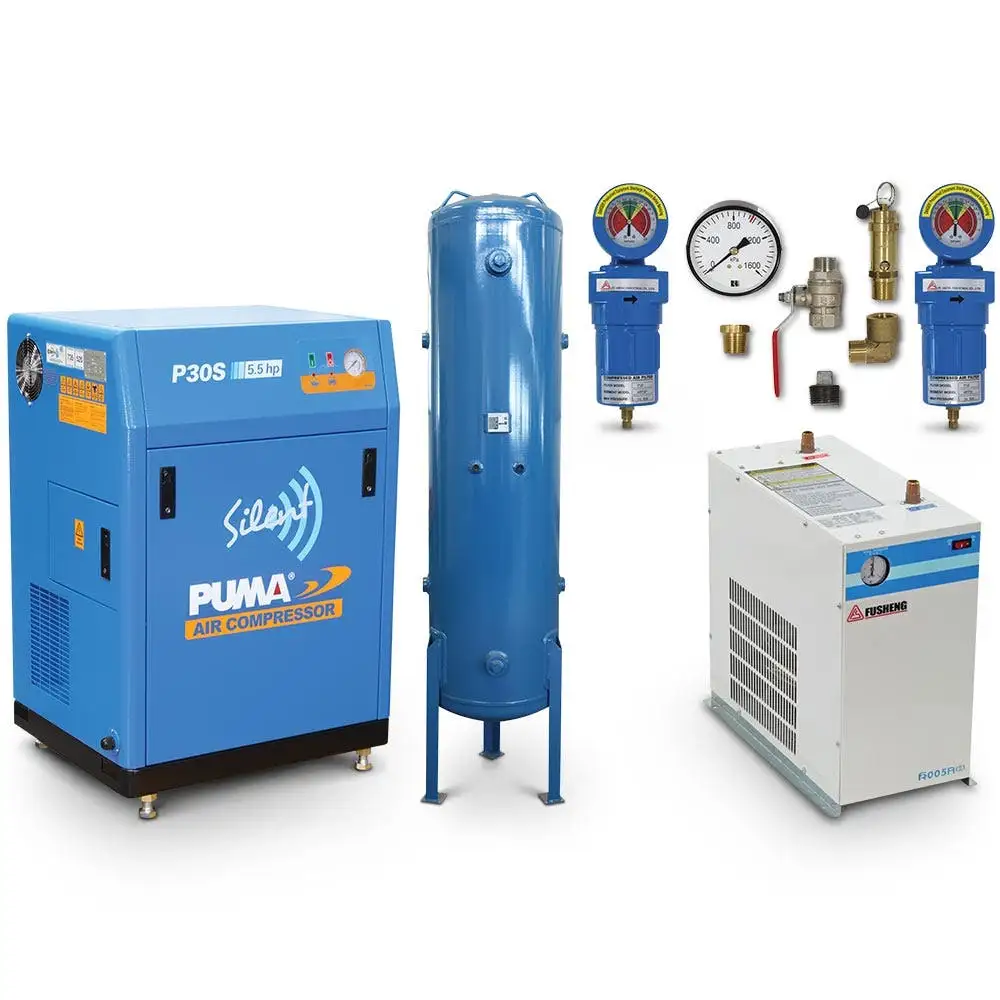 PUMA Piston Air Compressor Silent 5.5HP 600L/Min Dryer & 300L Tank Professional Kit