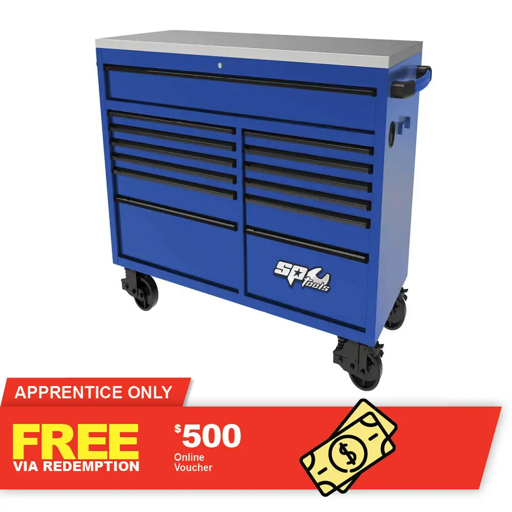 SP TOOLS 59inch USA Sumo Series Wide Roller Cabinet - 13 Drawer - Blue/Black SP44725BL
