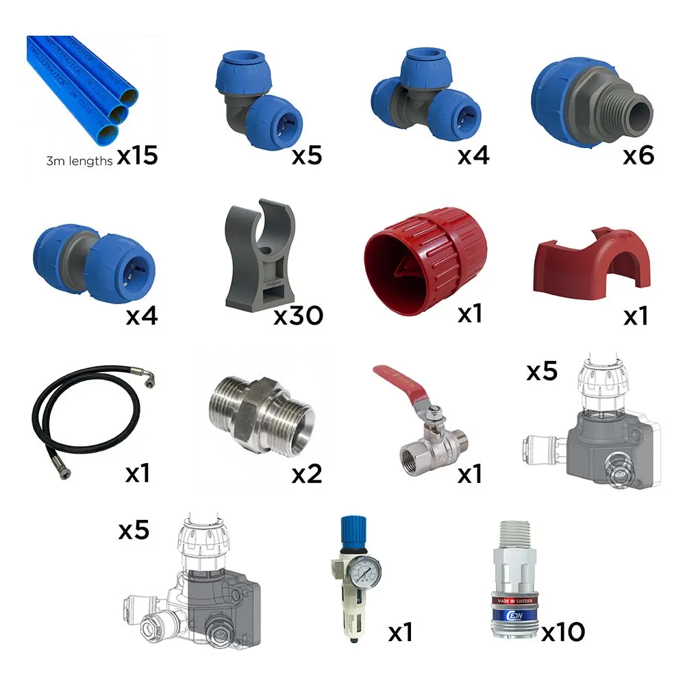MASTER Q 45m x 22mm 5 x double outlet 315 series Nitto eSafe Workshop Piping Pack MQUICKWP2