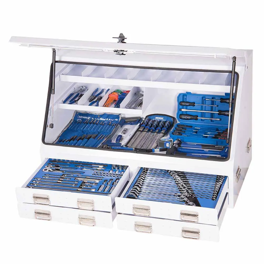 KINCROME 232 Piece 1/4, 3/8 And 1/2 Inch Drive Upright Truck Box Tool Kit White K1259W