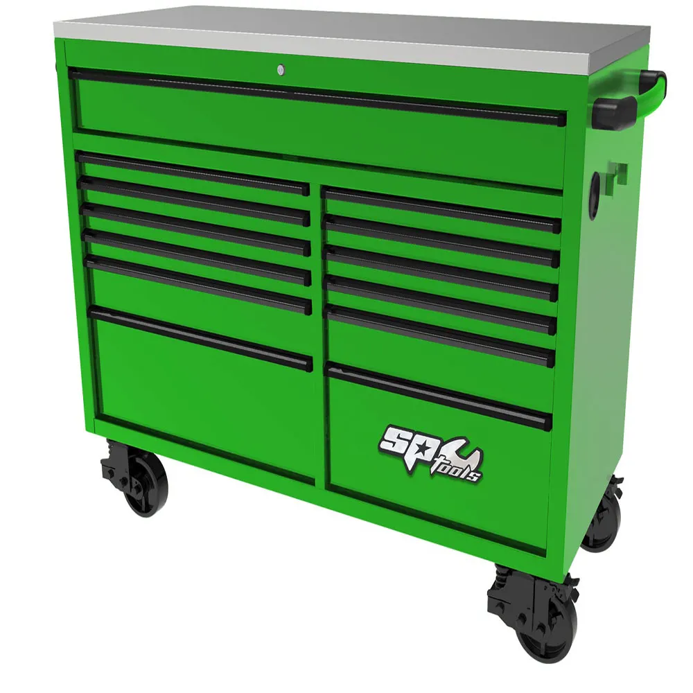 SP TOOLS 59inch USA Sumo Series Wide Roller Cabinet - 13 Drawer - Green/Black SP44725G