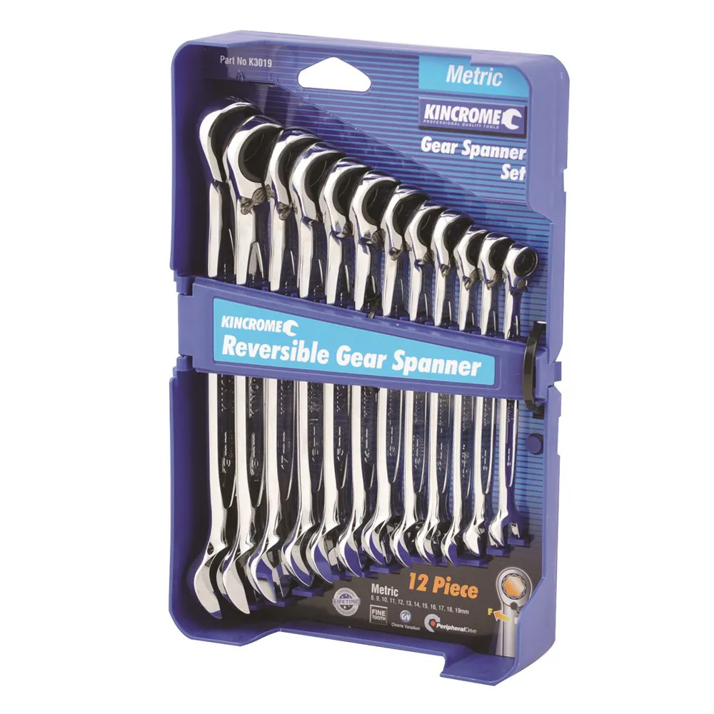 KINCROME Reversible Metric Combination Gear Spanner Set - 12 Piece K3019