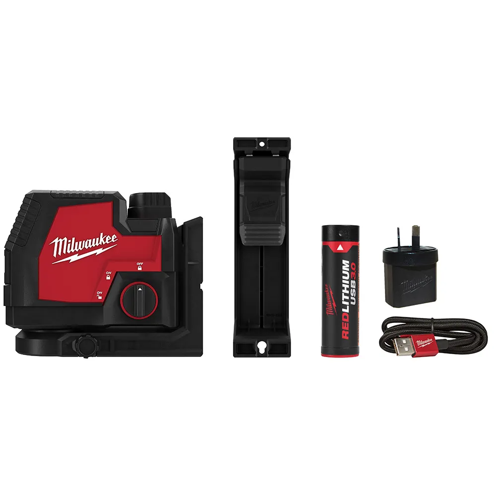 MILWAUKEE REDLITHIUM USB Rechargeable Cross Line Laser Kit - Green L4CLL-301C