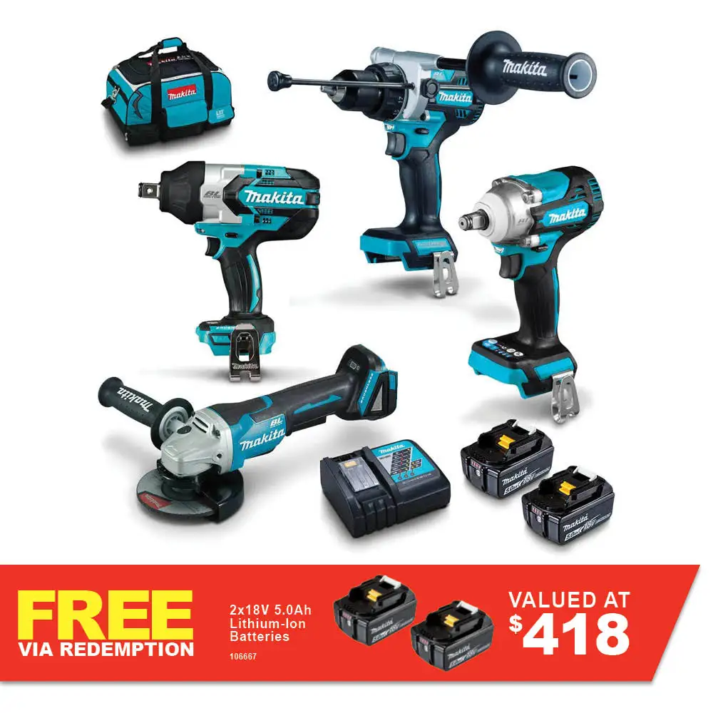MAKITA 18V Brushless 4 Piece 2 x 5.0Ah Combo Kit DLX4151TX1