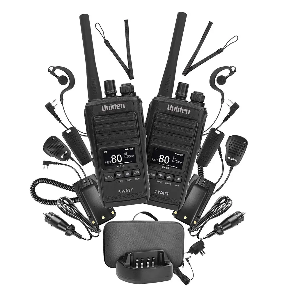 UNIDEN 5 Watt IP54 UHF Handheld Radio Twin Pack UH755-2DLX