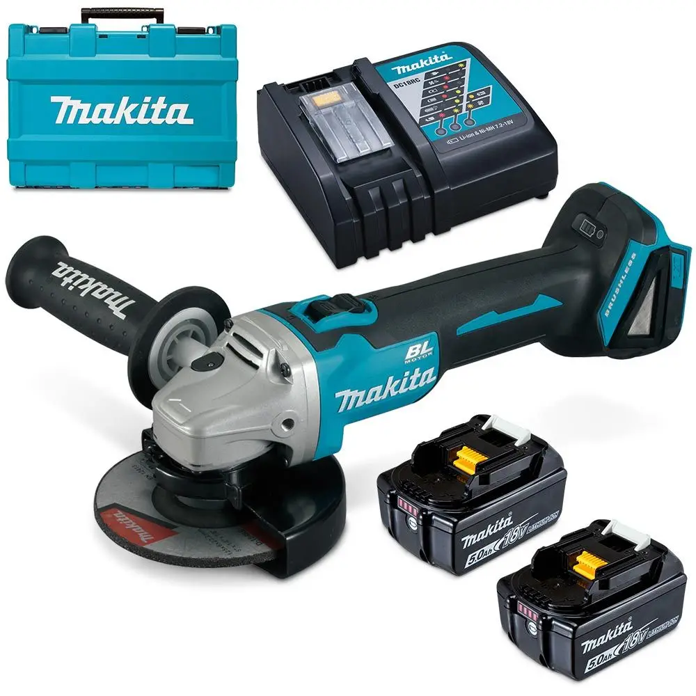 MAKITA 18V Brushless 5.0Ah Li-Ion Cordless 125mm Angle Grinder Kit DGA504RTE